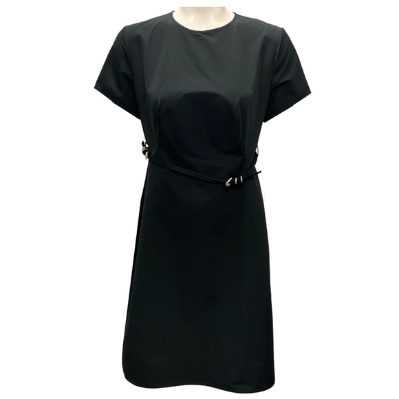 GIVENCHY BLACK VOYOU SHORT SLEEVED MIDI DRESS WITH BELT - Picture 1 of 5